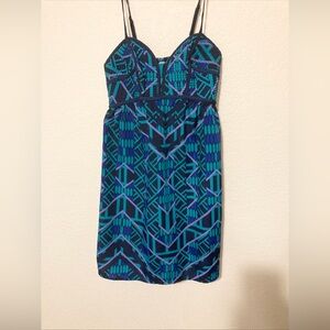 XHILARATION Blue Adjustable Strap Geometric Print Tribal Sundress Juniors Size S